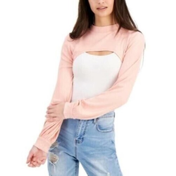 𝅺JR633 Crave Fame Rose Juniors' Long Sleeve Ribbed Mock Neck Shrug Size XL - Picture 1 of 1